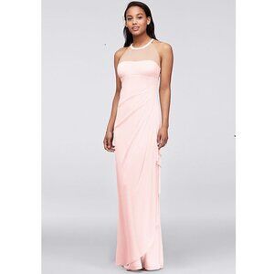 DAVID'S BRIDAL Sleeveless Long Mesh with Illusion Neckline Bridal Dress P5442